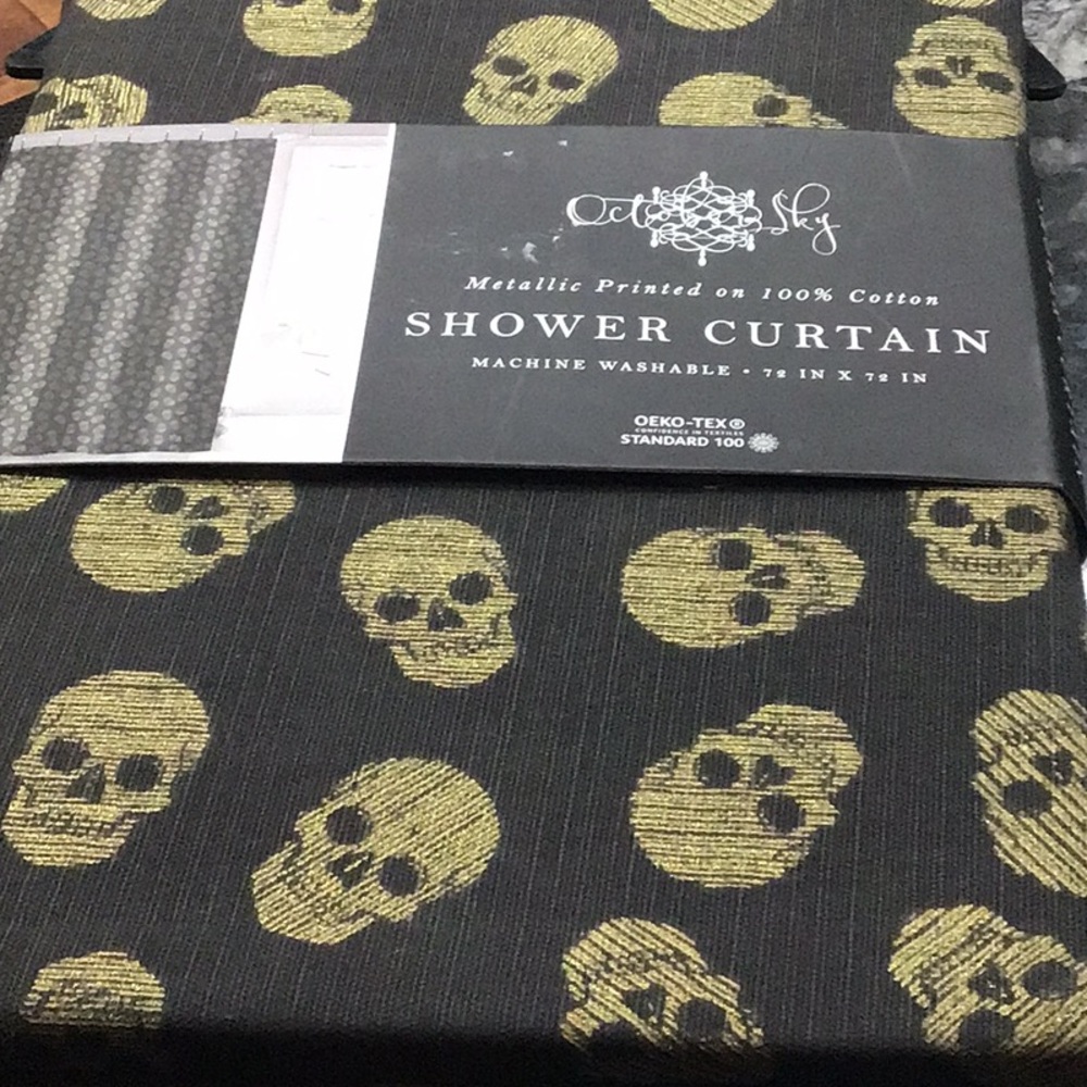 October Sky gold Metallic Skull Shower Curtain